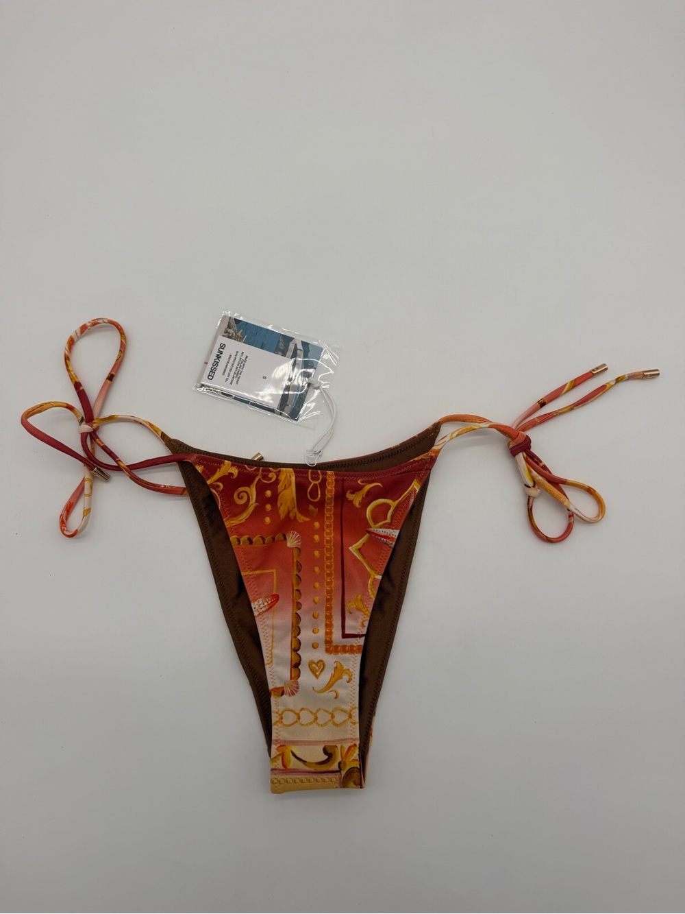 NWT Sunkissed String Bikini Bottoms Orange Coastal Print